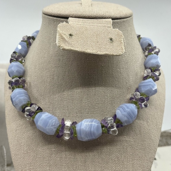 Ross-Simons Gemstone Cluster Necklace – Blue Agate, Amethyst, Peridot, Quartz - Picture 3 of 17